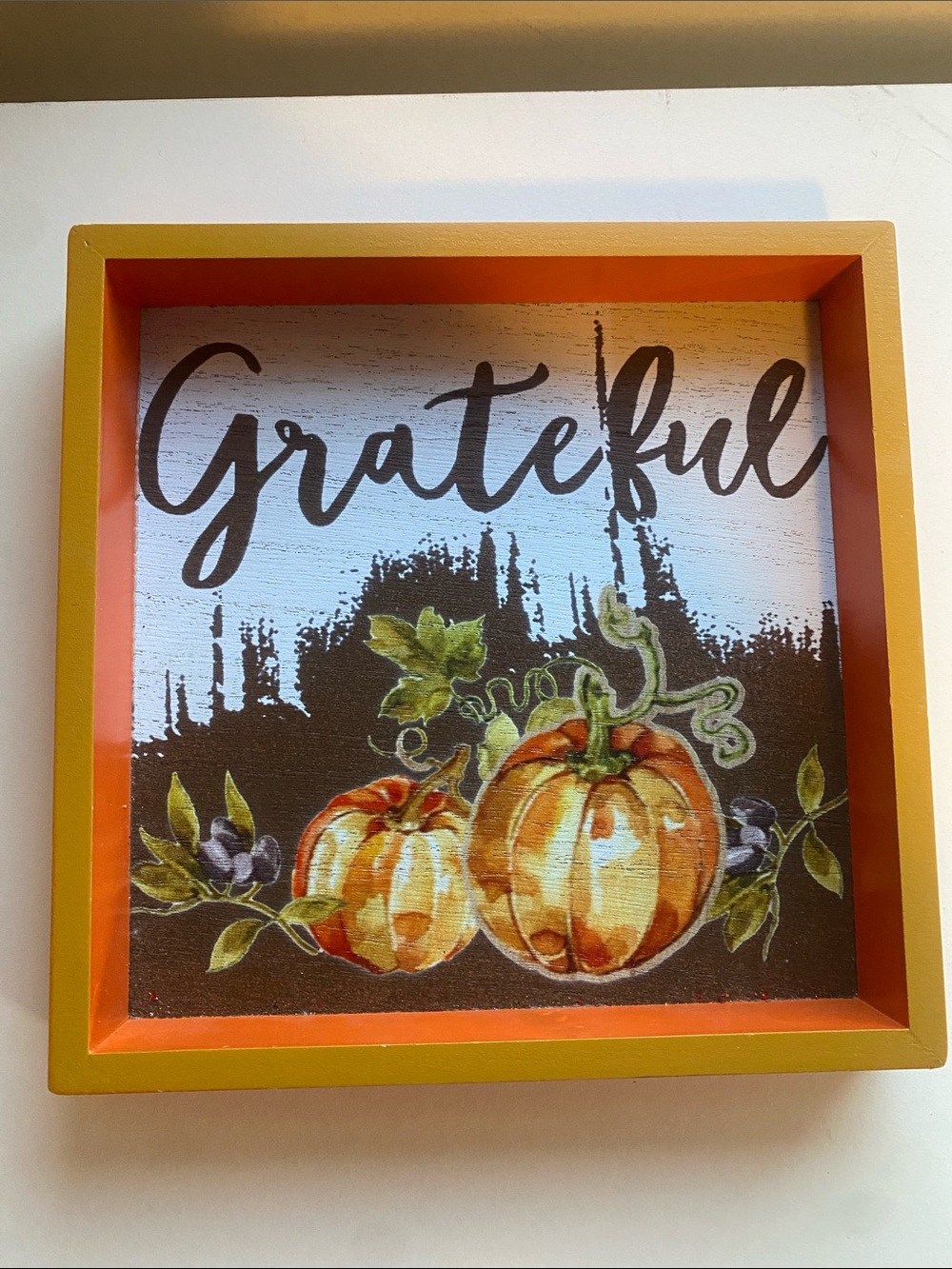 🏷️Grateful Pumpkin Wall Sign - Orange & Brown